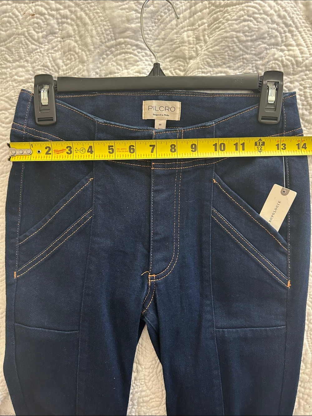 Anthropologie Pilcro Indigo Puddle Mid-Rise Flare Jeans with Contrast Stitching - Picture 12 of 14